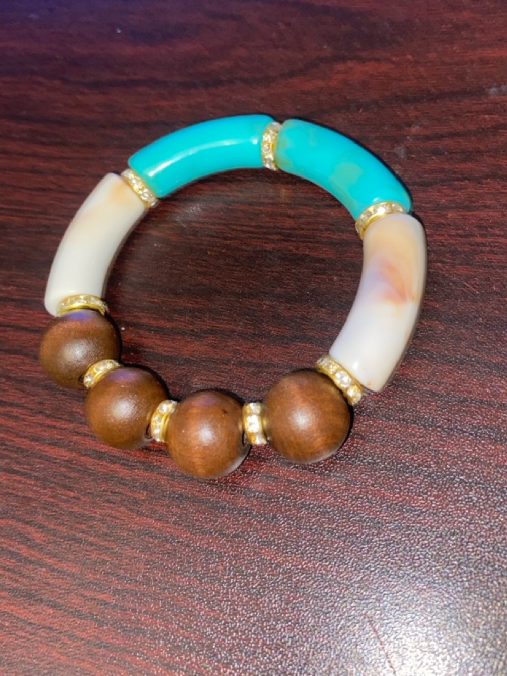 Bohemian Blue and Brown Beaded Bracelet with Gold Accents